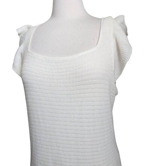 House of Harlow 1960 Cream Knit Ruffle Midi Dress Size Large Square Neck Flutter - Picture 4 of 15